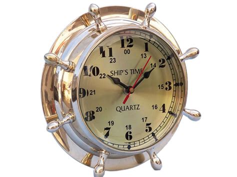 Buy Brass Double Dial Porthole Wheel Clock 8in Nautical Decor