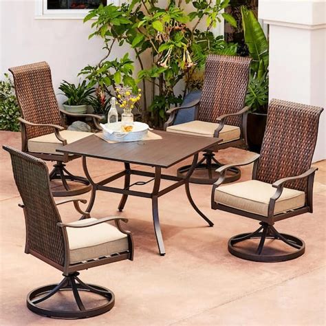 Royal Garden Rhone Valley 5 Piece Wicker Motion Outdoor Dining Set With