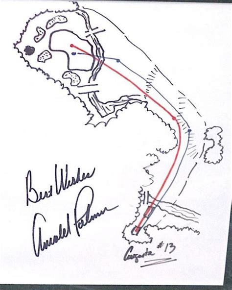 Arnold Palmer Hand Drawn Sketch Of Augusta Nationals 13th Hole Up For