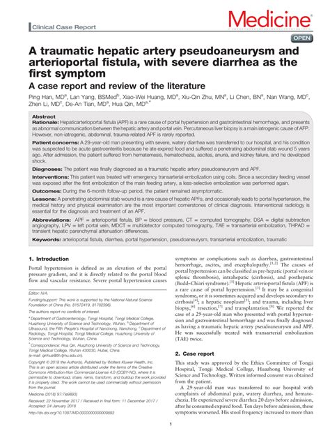 PDF A Traumatic Hepatic Artery Pseudoaneurysm And Arterioportal