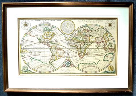 Antique Map World Double Hemisphere By Duval C Ref