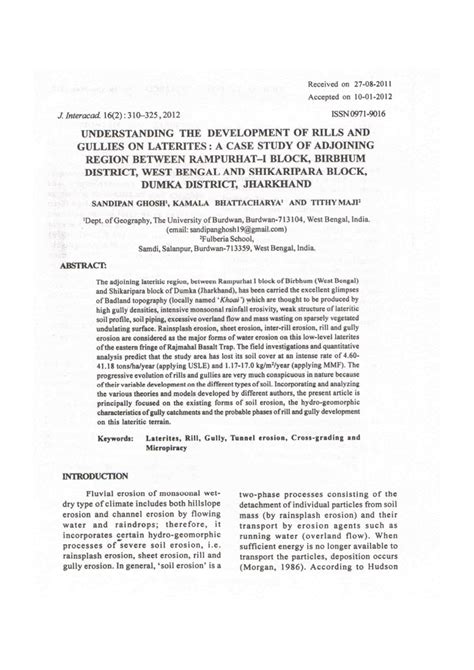 (PDF) Understanding the Development of Rills and Gullies on Laterites