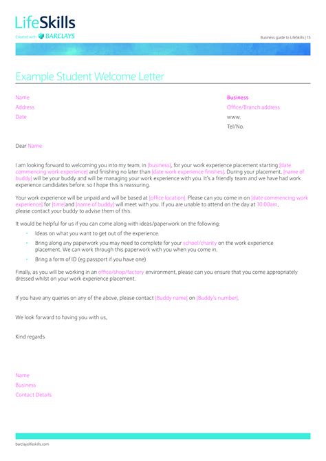 Student Welcome Letter Templates At