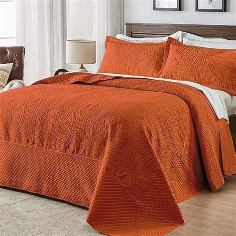 Amazon Qucover Oversized King Bedspread Burnt Orange King Size