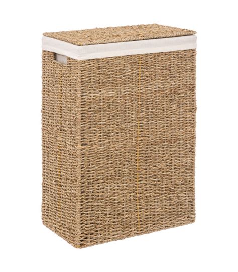 Panier à Linge En Osier Tressé Et Intérieur Amovible En Tissu 40l