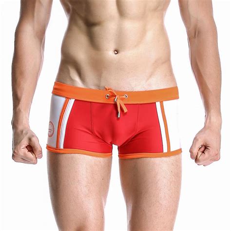 Mens Brand Stripe Sexy Nylon Breathable Bulge Briefs Swimming Trunks