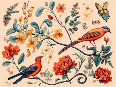 Premium Photo | Colorful flora and fauna illustration