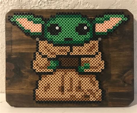 Baby Yoda Inspired Pixel Art Perler Beads Mounted On Wood Etsy