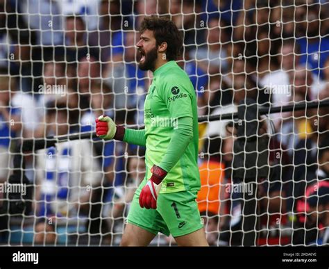 Liverpools Alisson Becker Celebrates After Save From Chelseas Mason