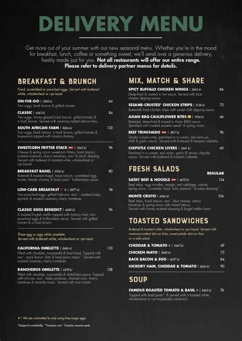 Mugg & Bean Menu Prices - Breakfast, Lunch and Burgers