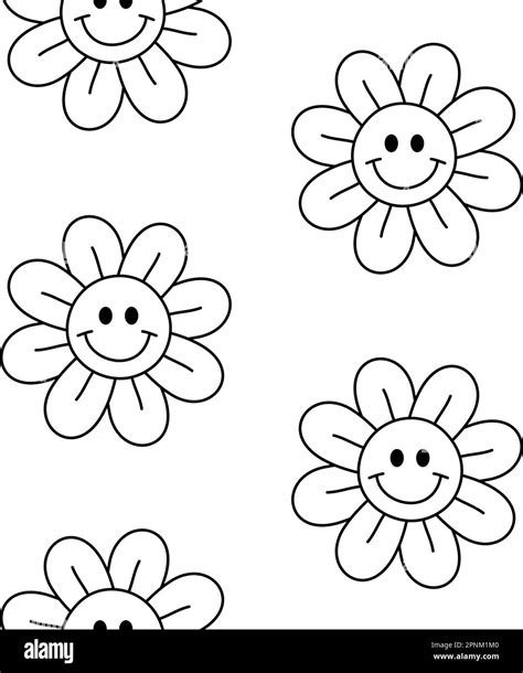 Vector seamless pattern of groovy retro flower with face isolated on ...