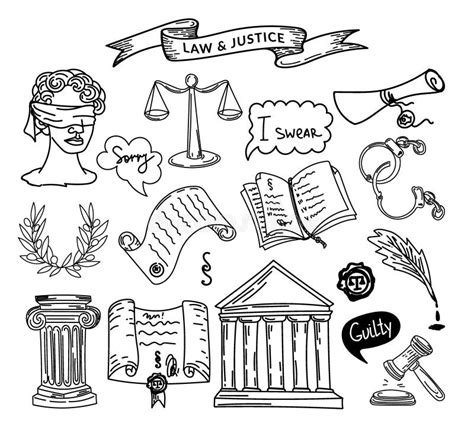 A Set of Law and Justice Symbols, a Hand-drawn Sketch-style Doodle ...