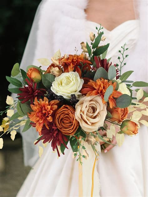 Inch Wide Burnt Orange Bridal Bouquet Fall Wedding Bouquets