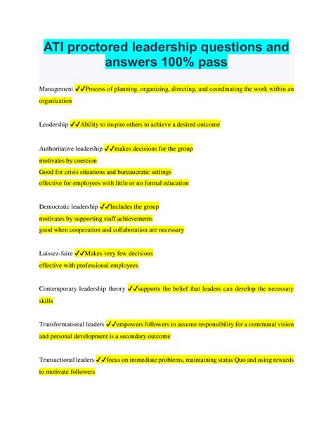 ATI Proctored Leadership Questions And Answers 100 Pass Browsegrades