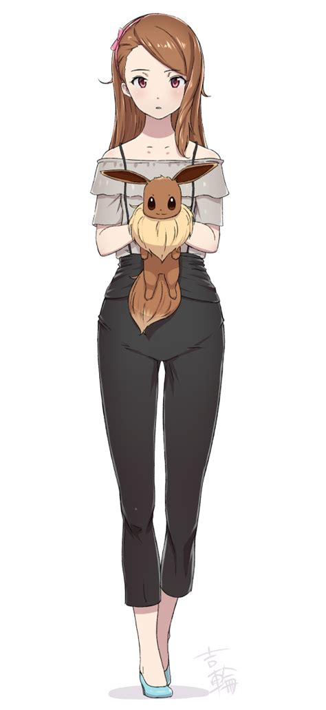 Safebooru 1girl Bare Shoulders Black Pants Blush Bow Brown Hair