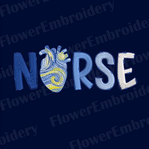 Nurse Embroidery Design Heart In The Starry Night Embroidery Etsy