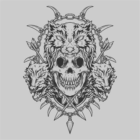 Tribal Wolf Skull Drawing