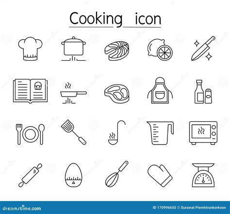 Cooking Icon Set In Thin Line Style Stock Vector Illustration Of