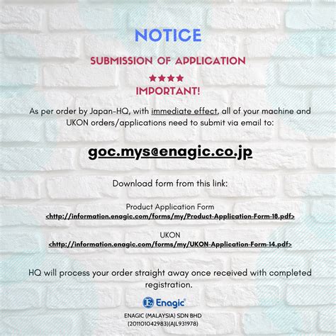 Notice Submission Of Application Enagic Malaysia Sdn Bhd