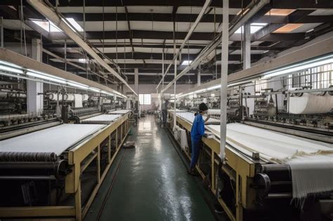 Textile Factory, with Busy Machines and Workers Creating New Fabrics ...