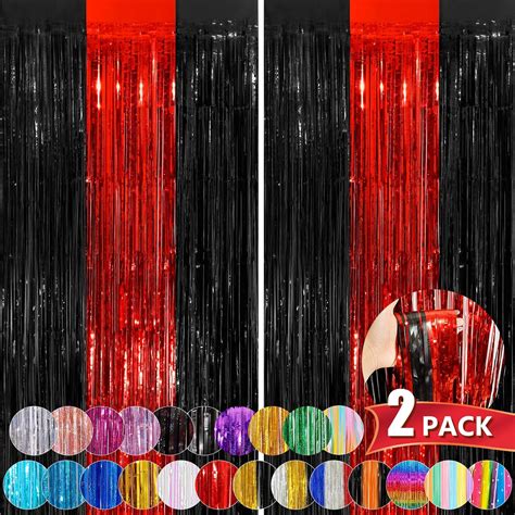 Amazon Black Red Tinsel Foil Fringe Curtains 2 Pack 3 3x8 3 Feet