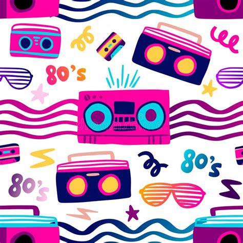 Tape Recorder Radio Seamless Pattern S Illustration Stock Vector