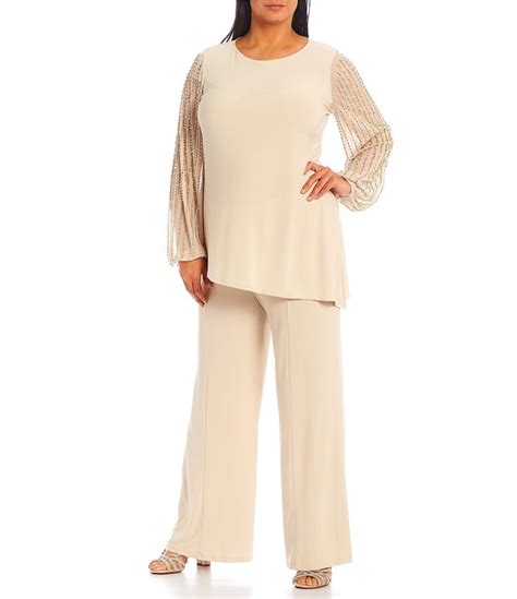 Marina Plus Size Beaded Long Sleeve Jewel Neck 2 Piece Pant Set Dillards Suits To Wear To A