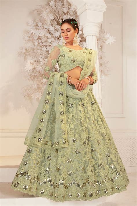 Buy Pista Green Net Lehenga Choli Nwg Online