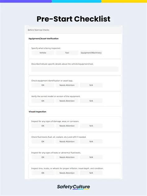 Free Pre Start Checklist Pdf Safetyculture