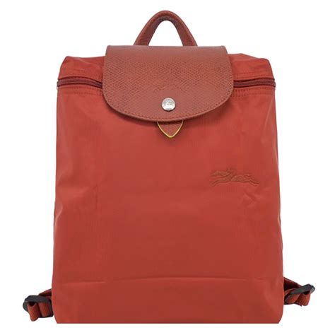 Longchamp LE PLIAGE GREEN系列刺繡再生尼龍摺疊後背包 中 栗子紅 PChome 24h購物