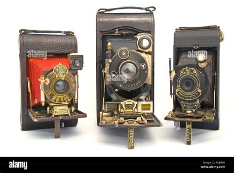 Three Early Model Kodak Folding Rollfilm Cameras Stock Photo Alamy