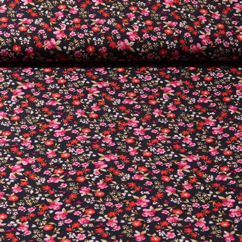 Popeline De Viscose Petites Fleurs Noir Snaply