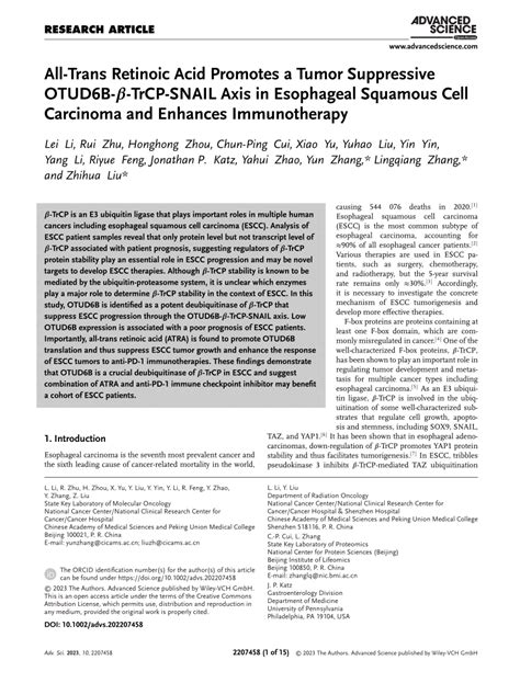 Pdf All Trans Retinoic Acid Promotes A Tumor Suppressive Otud6b β