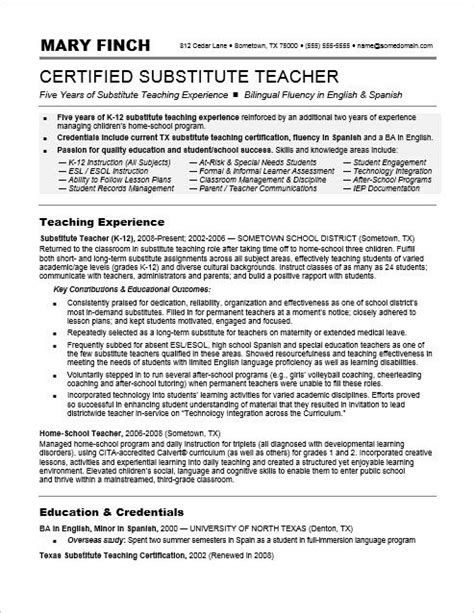 Substitute Teacher Resume