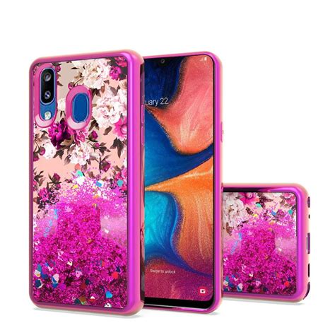 For Samsung Galaxy A20 Case Wydan Liquid Glitter Bling Shockproof Clear Slim Protective Bumper