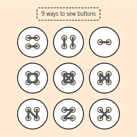 The Ways for To Sew Buttons, Tutorial, Scheme for Training Sewing Stock Vector - Illustration of ...