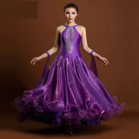 Exquisite Purple Rhinestone Ballroom Dance Competition Dresses Ballroom