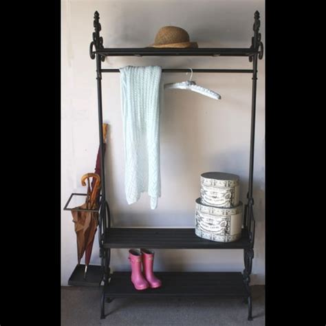 Antique Vintage Style Black Wrought Iron Clothes Rail Shoe Rack