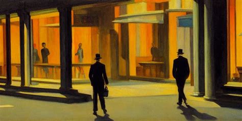 A Edward Hopper Painting Of A Bussiness Walking Alone Stable Diffusion