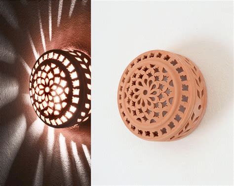 Round Natural Clay Wall Light Small Cover Decorative Etsy Ceramics Ideas Pottery Clay