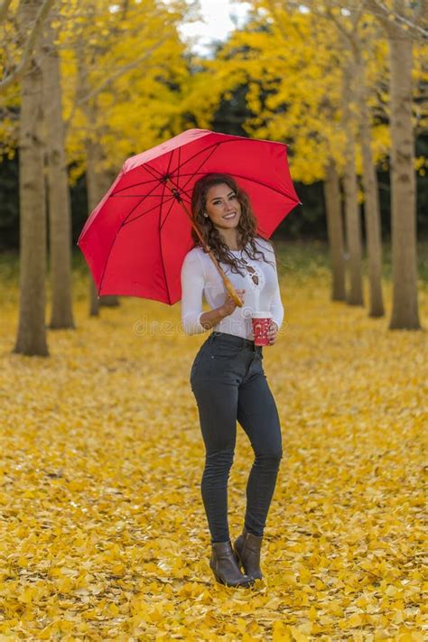 Brunette Model In Fall Foliage Stock Photo Image Of Female Casual