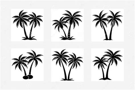 Unique 2 Coconut Trees Silhouette Vector Illustration Stock