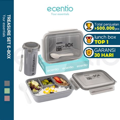 Jual Ecentio Ml Lunch Box Botol Minum Set Anti Tumpah Sekat