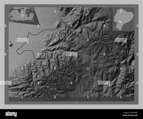 Canar Province Of Ecuador Grayscale Elevation Map With Lakes And