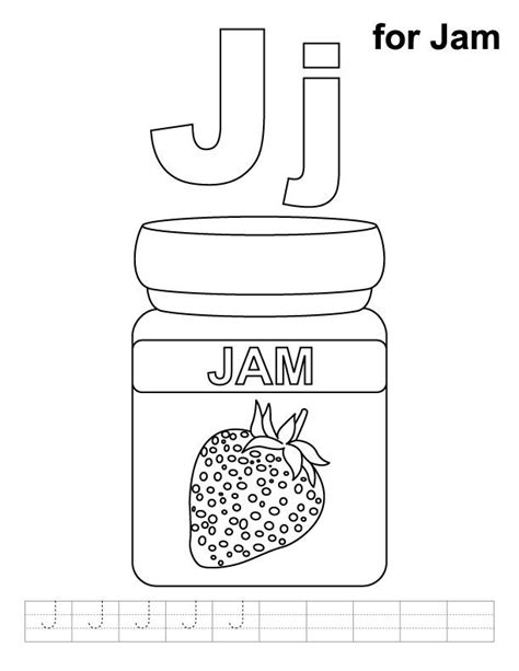 J For Jam Coloring Page With Handwriting Practice Download Free J For