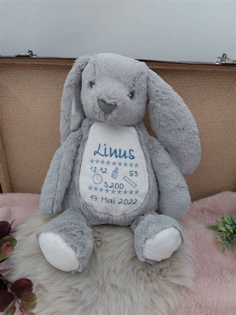 Kuscheltier Hase Mit Name Und Geburtsdaten I Stofftier Personalisiert I