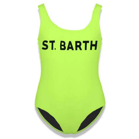 St Barth Print Yellow Fluo Girls One Piece Swimsuit Mc2 Saint Barth