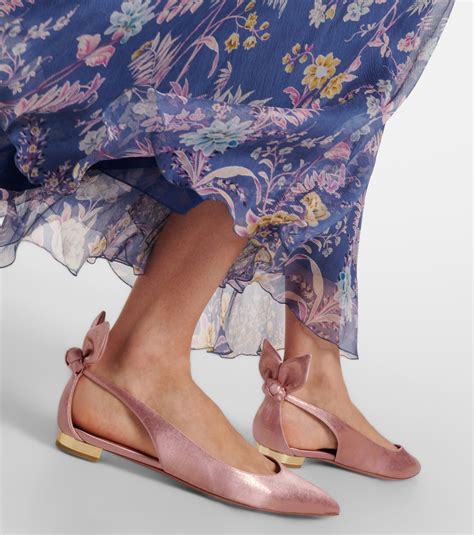 Bow Tie Metallic Leather Ballet Flats In Pink Aquazzura Mytheresa