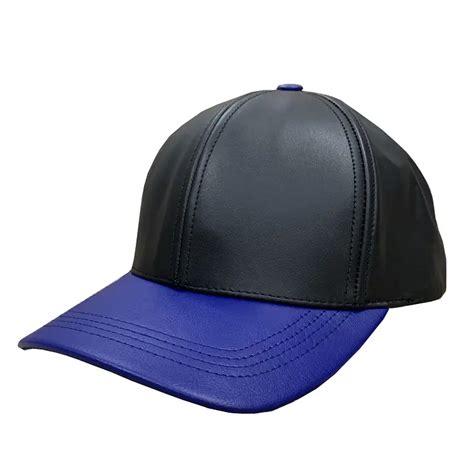 Black Royal Two Tone Cowhide Leather Baseball Cap Winner Caps Mfg