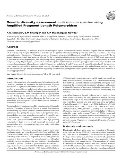 Genetic Diversity Assessment In Jasminum Species Using